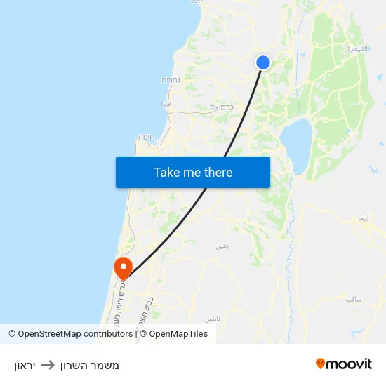 יראון to משמר השרון map