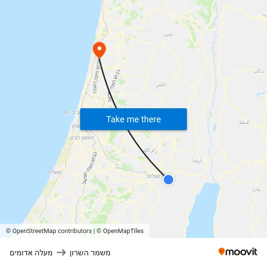 מעלה אדומים to משמר השרון map