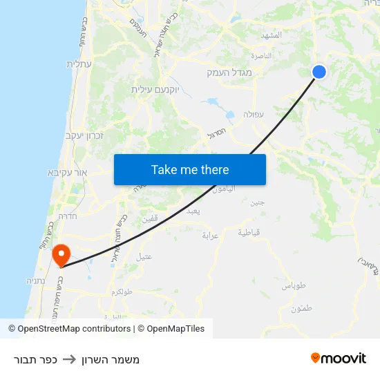 כפר תבור to משמר השרון map