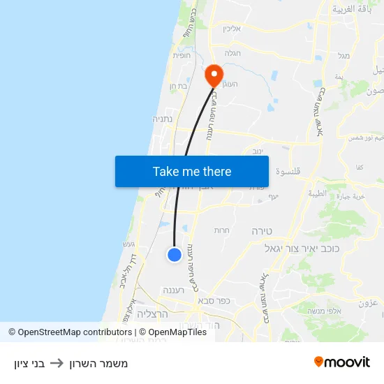 בני ציון to משמר השרון map
