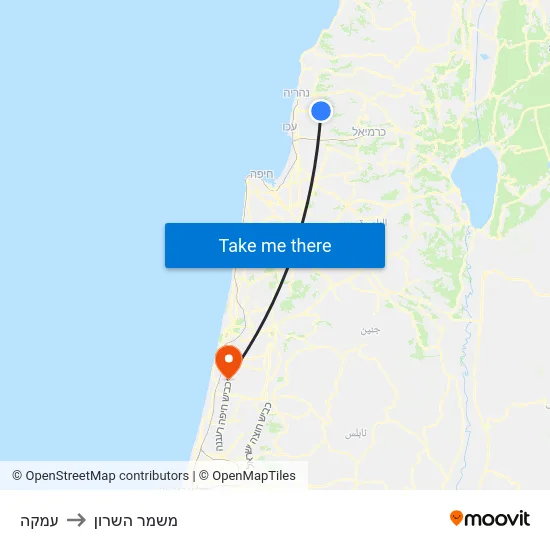 עמקה to משמר השרון map