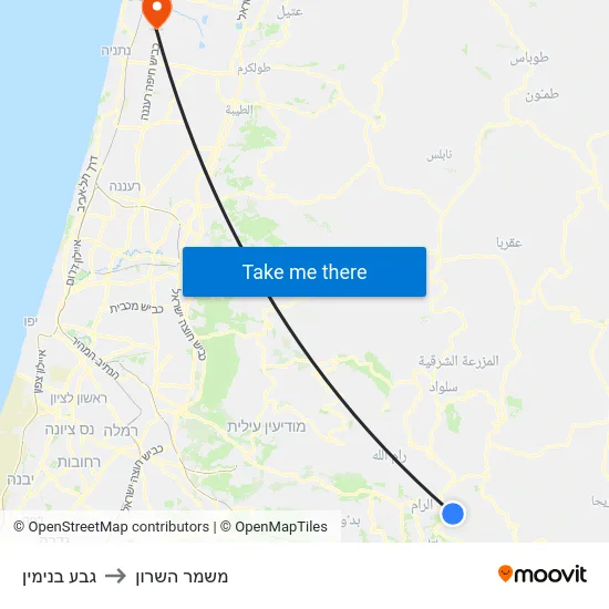 גבע בנימין to משמר השרון map