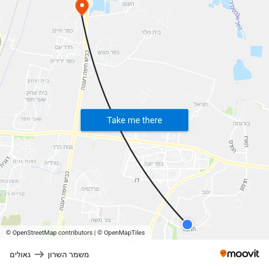 גאולים to משמר השרון map