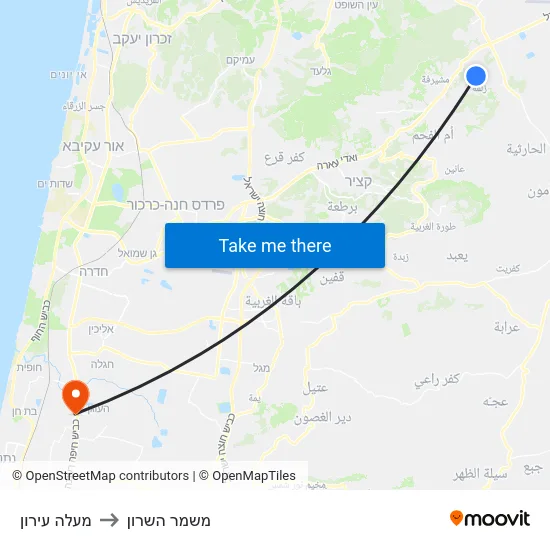 מעלה עירון to משמר השרון map