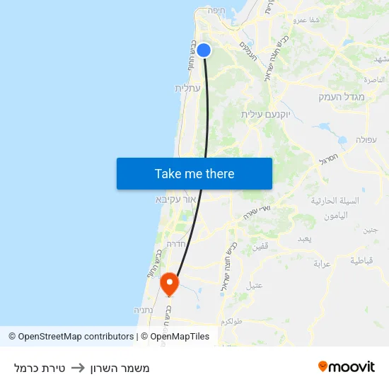 טירת כרמל to משמר השרון map