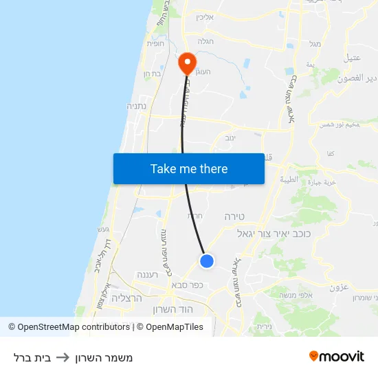 בית ברל to משמר השרון map