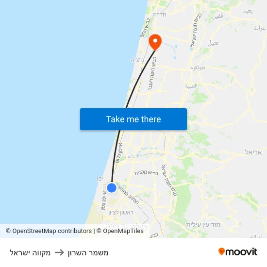 מקווה ישראל to משמר השרון map