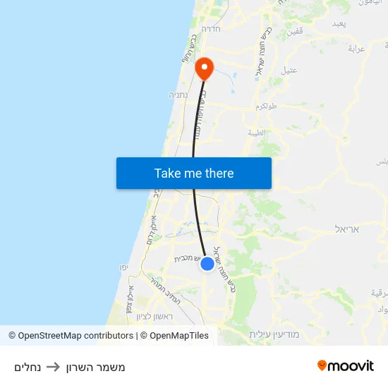 נחלים to משמר השרון map