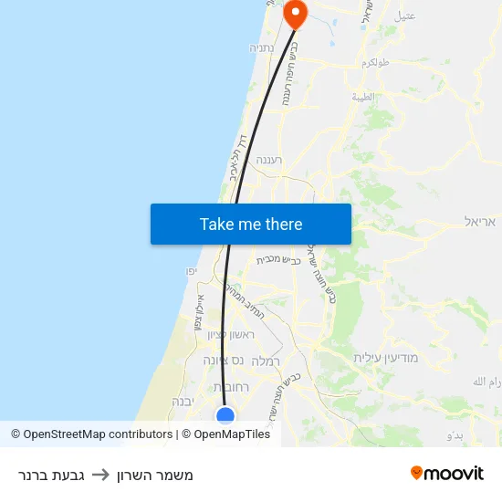 גבעת ברנר to משמר השרון map