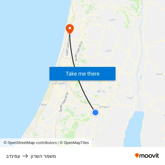 עמינדב to משמר השרון map