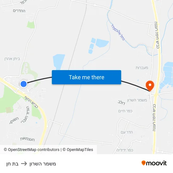 בת חן to משמר השרון map