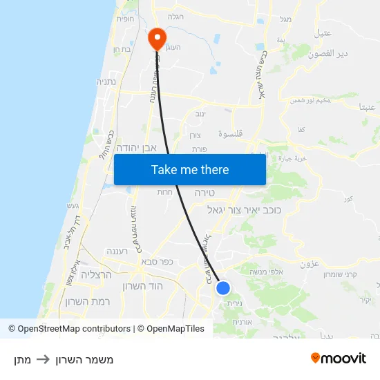 מתן to משמר השרון map
