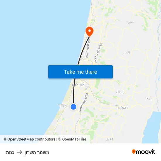 כנות to משמר השרון map