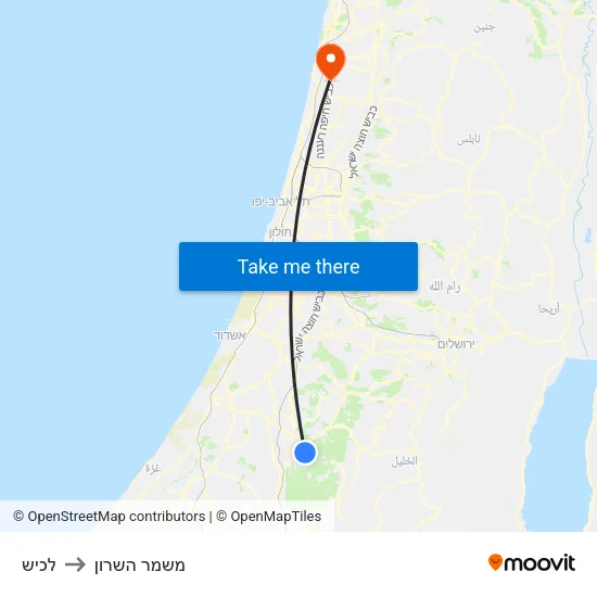 לכיש to משמר השרון map
