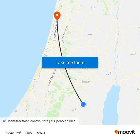 אספר to משמר השרון map