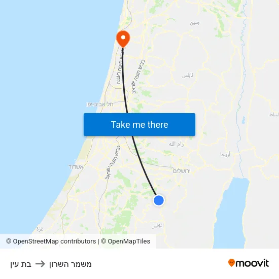 בת עין to משמר השרון map