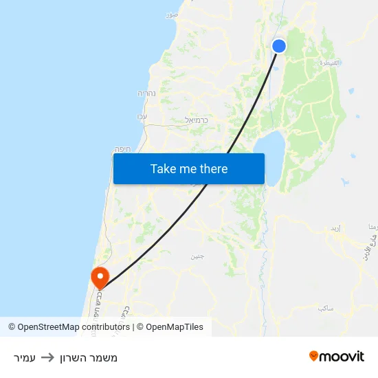 עמיר to משמר השרון map