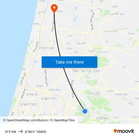 אורנית to משמר השרון map