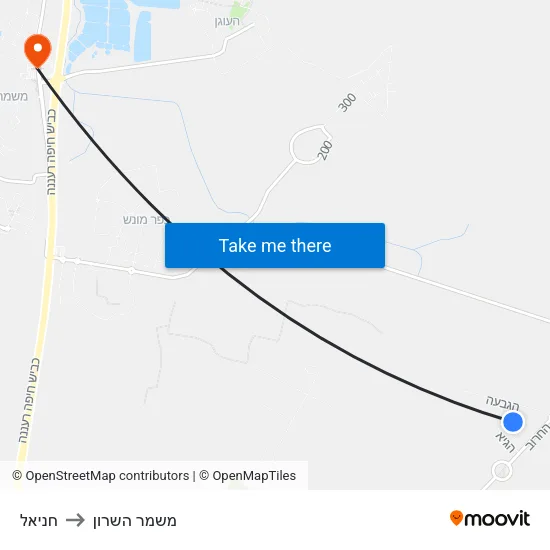 חניאל to משמר השרון map