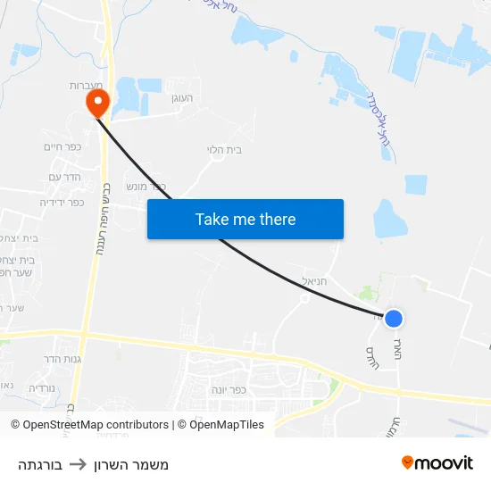 בורגתה to משמר השרון map