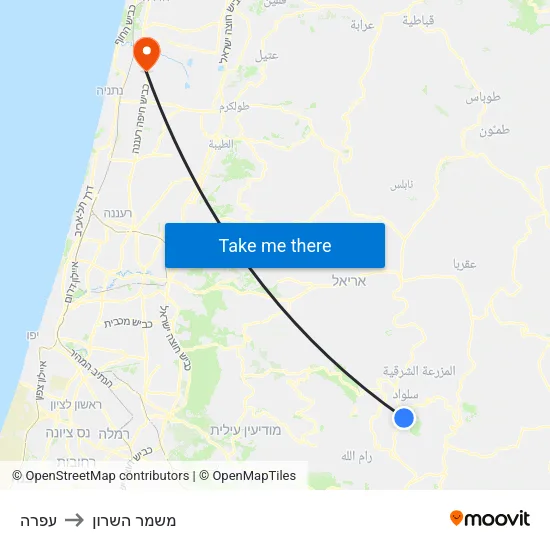 עפרה to משמר השרון map
