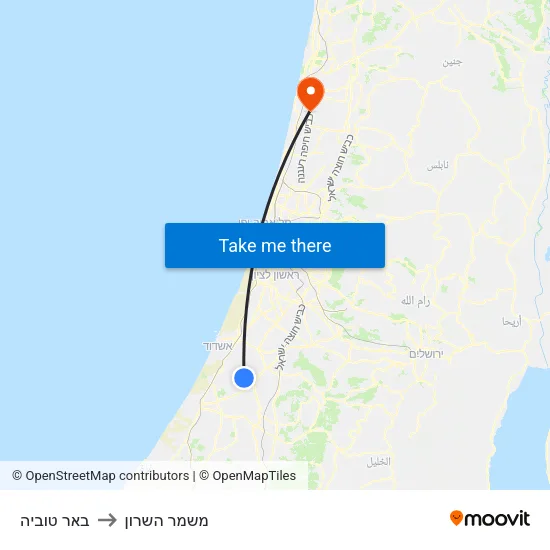 באר טוביה to משמר השרון map