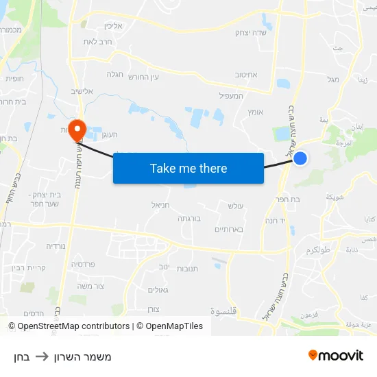 בחן to משמר השרון map