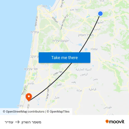 עוזייר to משמר השרון map