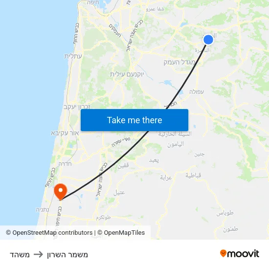 משהד to משמר השרון map