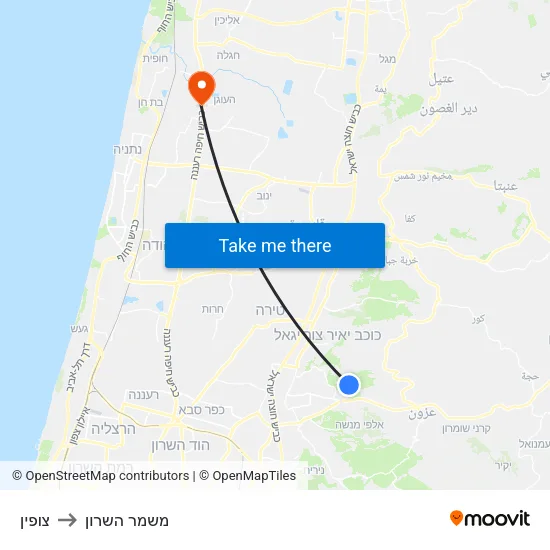 צופין to משמר השרון map