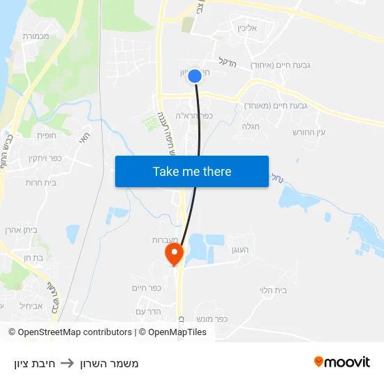 חיבת ציון to משמר השרון map