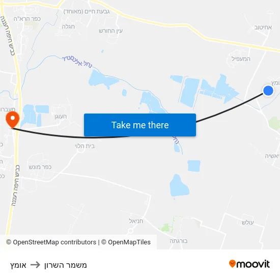 אומץ to משמר השרון map