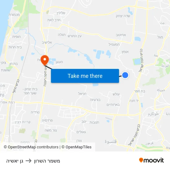 גן יאשיה to משמר השרון map