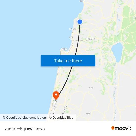 חניתה to משמר השרון map