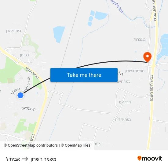 אביחיל to משמר השרון map