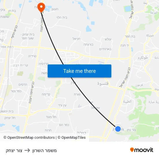 צור יצחק to משמר השרון map