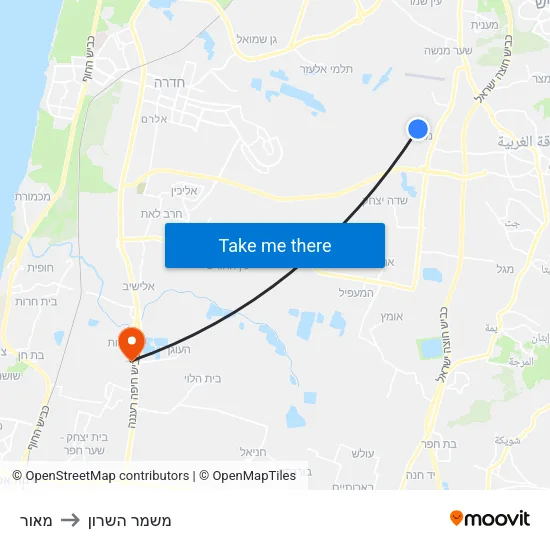 מאור to משמר השרון map