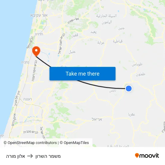 אלון מורה to משמר השרון map