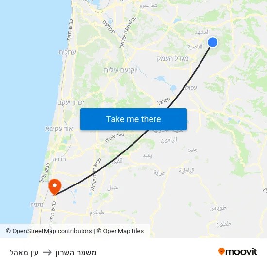 עין מאהל to משמר השרון map