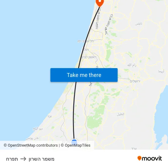 תפרח to משמר השרון map