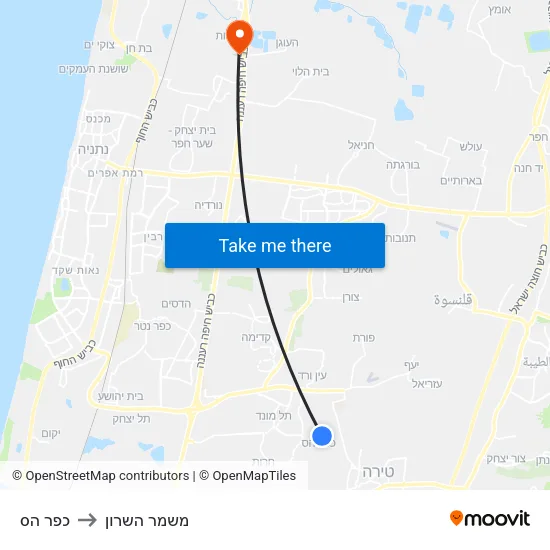 כפר הס to משמר השרון map
