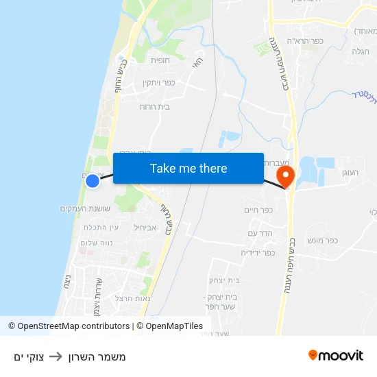 צוקי ים to משמר השרון map