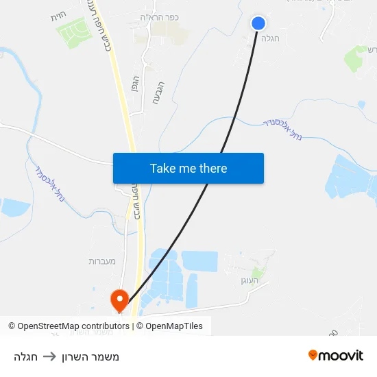 חגלה to משמר השרון map