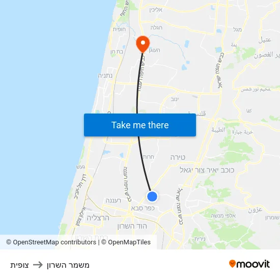 צופית to משמר השרון map