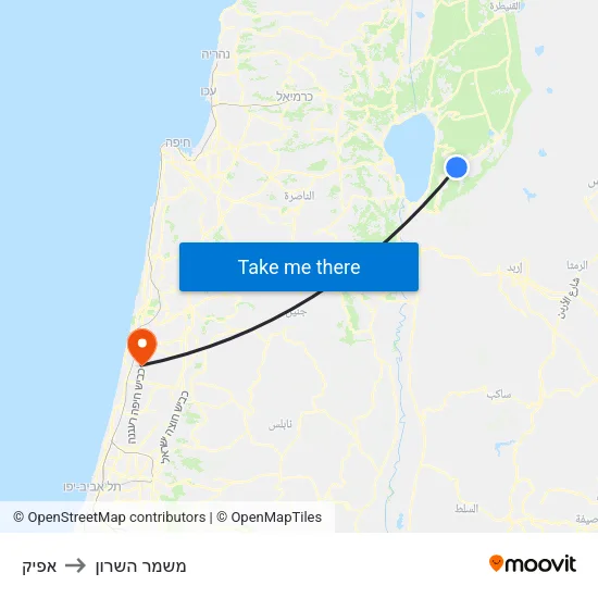 אפיק to משמר השרון map