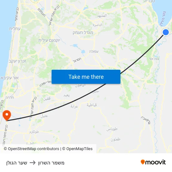 שער הגולן to משמר השרון map