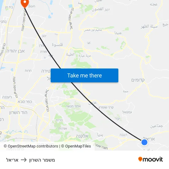אריאל to משמר השרון map