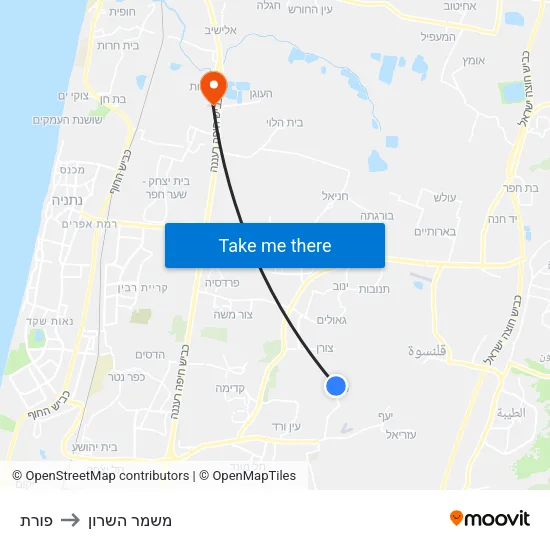 פורת to משמר השרון map