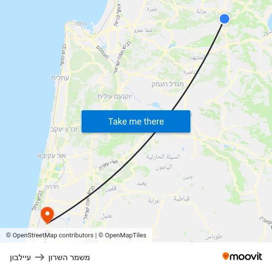 עיילבון to משמר השרון map