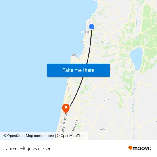 מצובה to משמר השרון map